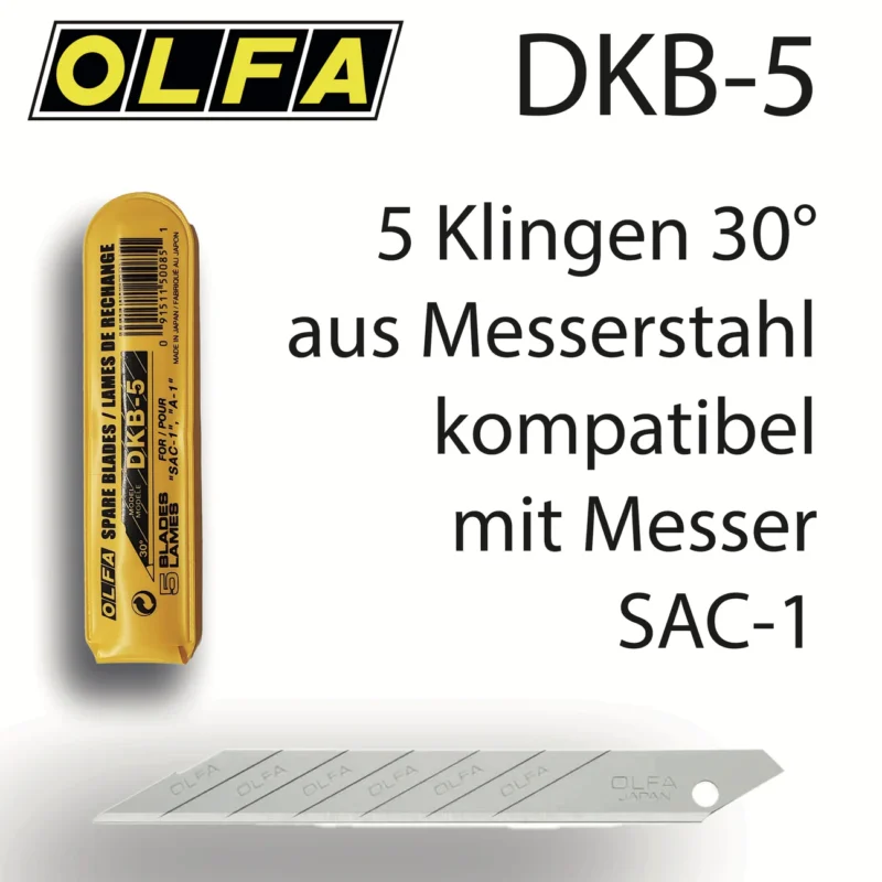5 Stück Messerstahlklingen Olfa DKB5 30° (für Cuttermesser SAC-1)